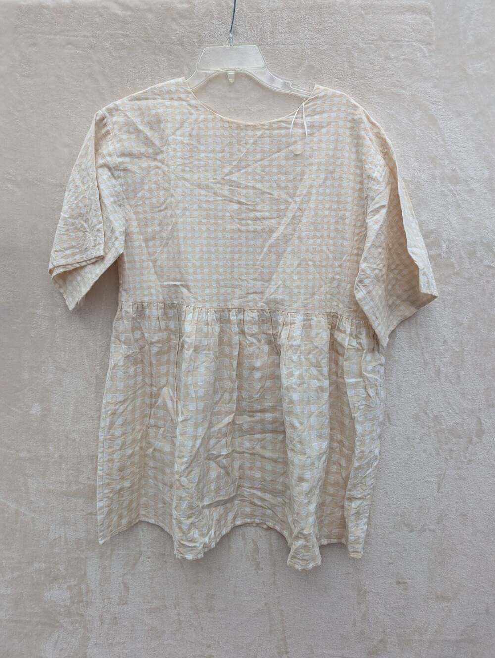 Runway Scout Beige Gingham Babydoll Smock Top